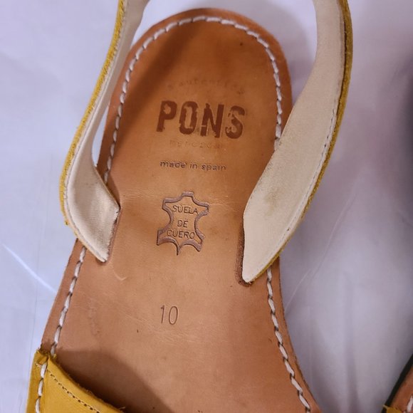 Pons Leather Menorca Sandals, Size 10 Ankle Strap Open Toe Mustard Yellow - Picture 2 of 5